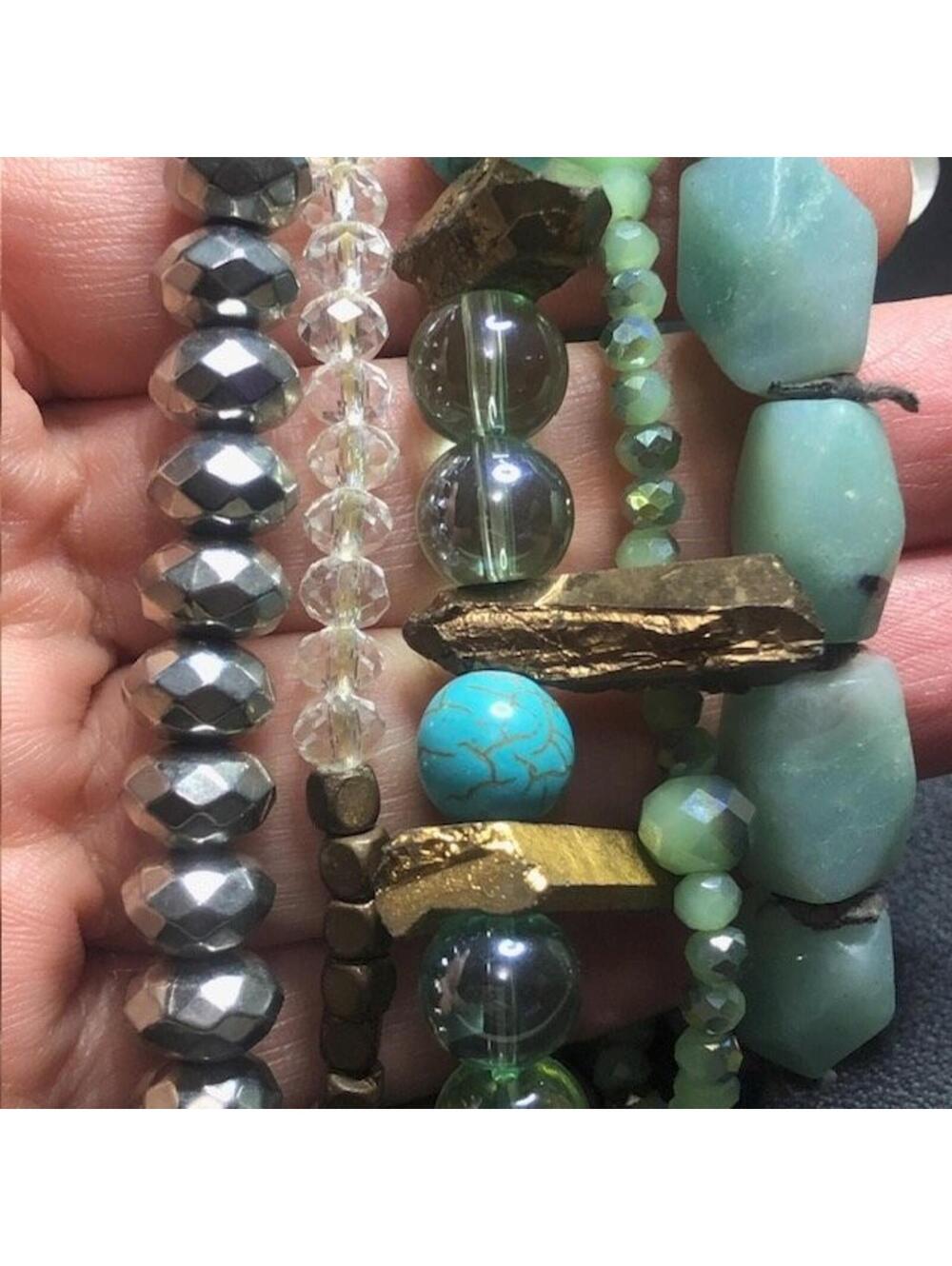 B2247 lot of 4 Boho Stackable Beaded Stretch Bracelets Turquoise Amazonite
